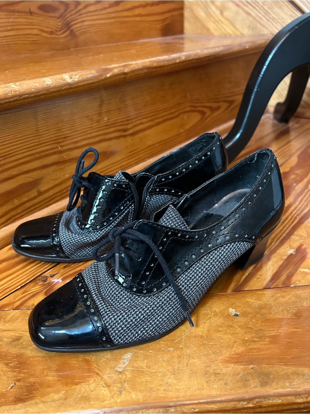 Covington Gothic Black and Gray Lace-Up Low Heel Oxfords